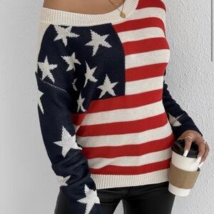 Women's Off-Shoulder American Flag Sweater